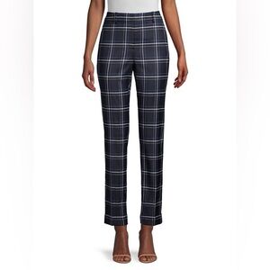 LAFAYETTE 148 NEW YORK Clinton Plaid Cuff‎ Pants Black Blue White Plaid Size 4